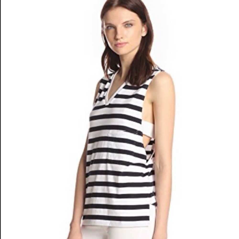 Theory Stripe Tank with Cutouts Elastic Bands Size S
